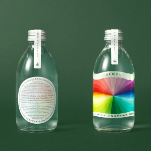 A cannabis-inspired sparkling water packaging, chasing the rainbow