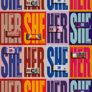 Hershey packaging celebrating international women's day with she/her packaging