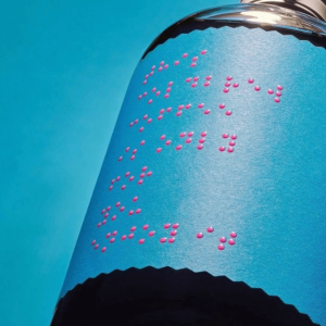 a striking label in braille for the cold brew coffee drink