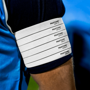 Black and white armbands with Pantone codes - each code represents the colors of the rainbow. 